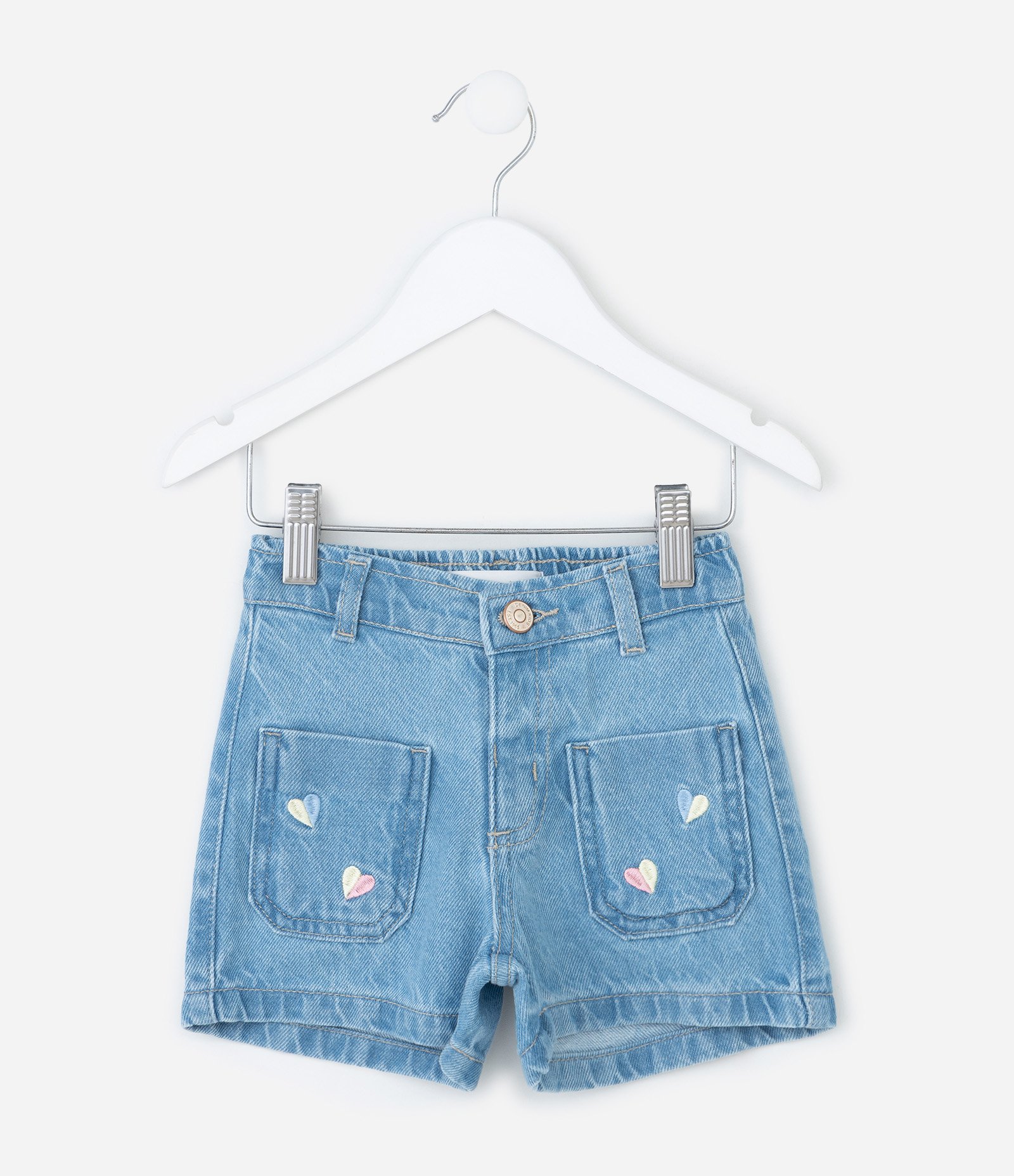 Short Infantil em Jeans com Bordado de Corações – Tam 1 a 5/6 Anos Azul 2