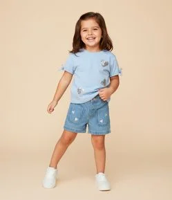 Short Infantil em Jeans com Bordado de Corações – Tam 1 a 5/6 Anos