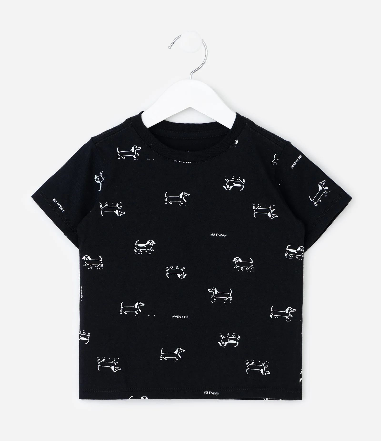 Camiseta Infantil com Estampa Cachorro Linguicinha - Tam 1 a 4 Anos Preto 1