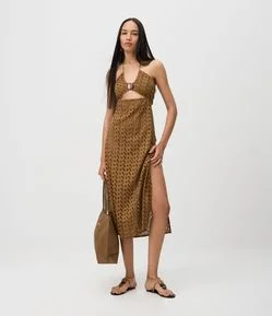 Vestido Saída de Praia em Laise com Decote