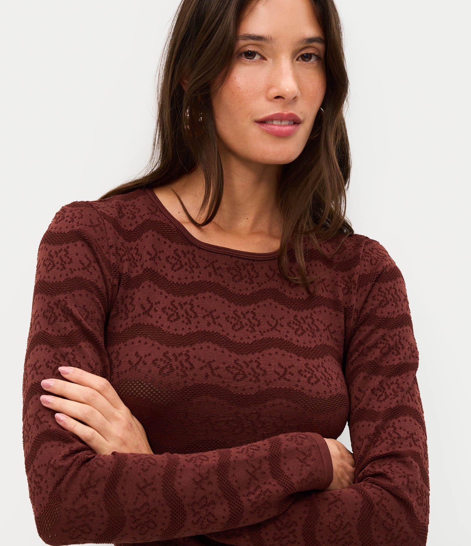 Blusa Segunda Pele Seamless em Poliamida com Textura Bordô 1