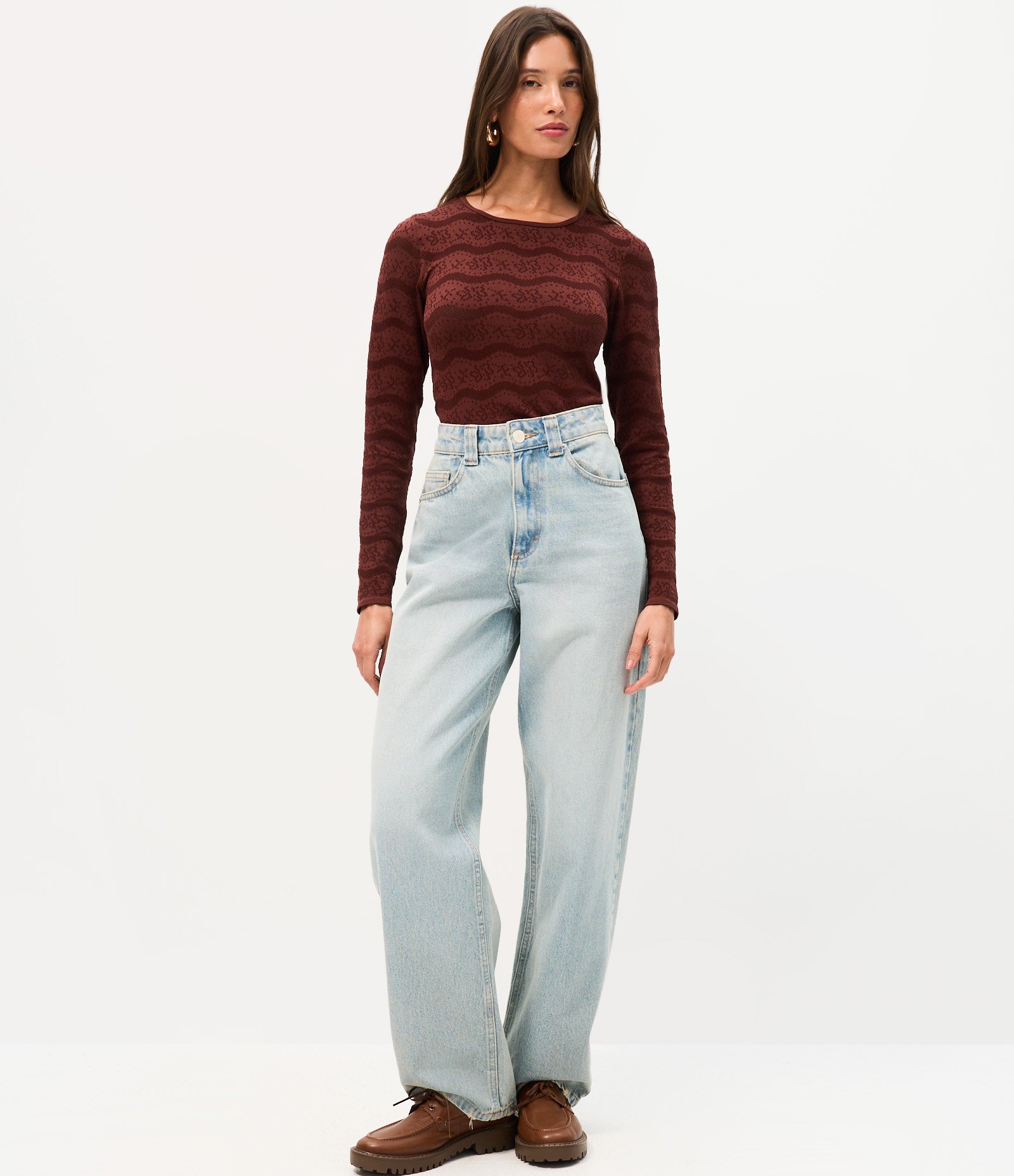 Blusa Segunda Pele Seamless em Poliamida com Textura Bordô 2