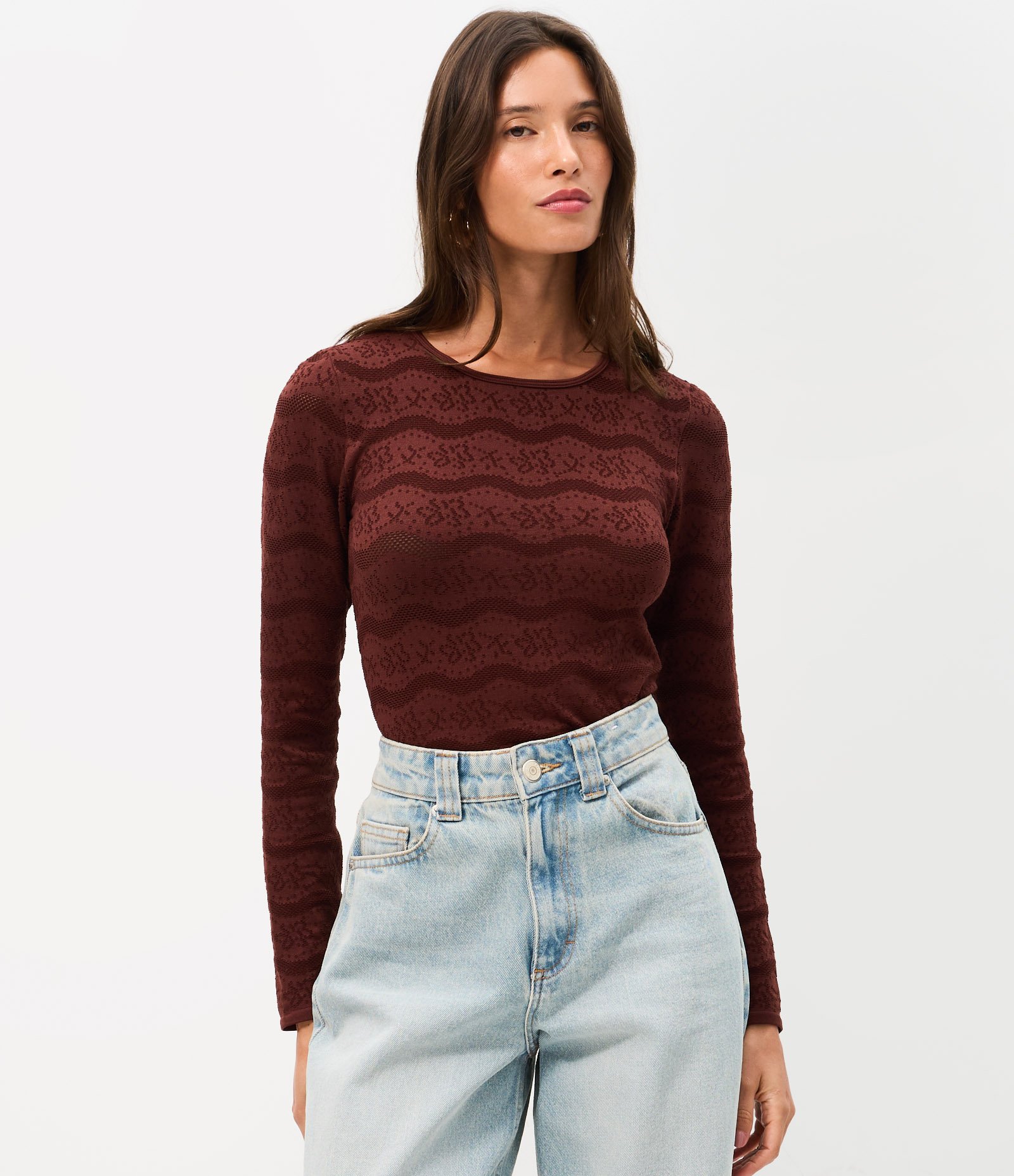 Blusa Segunda Pele Seamless em Poliamida com Textura Bordô 3