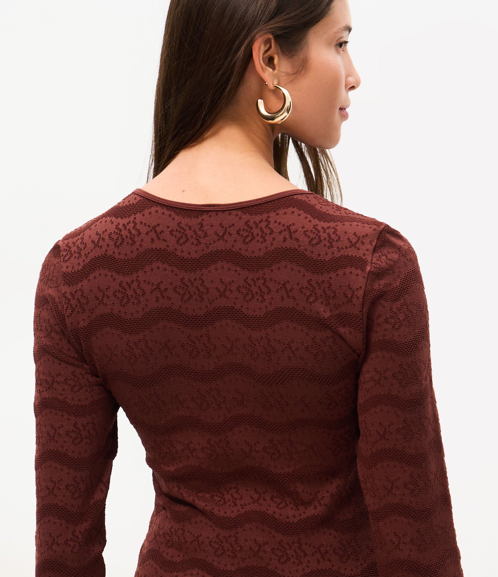 Blusa Segunda Pele Seamless em Poliamida com Textura Bordô 4