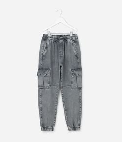 Calça Infantil Jogger em Jeans com Bolso Cargo – Tam 7 a 16 Anos