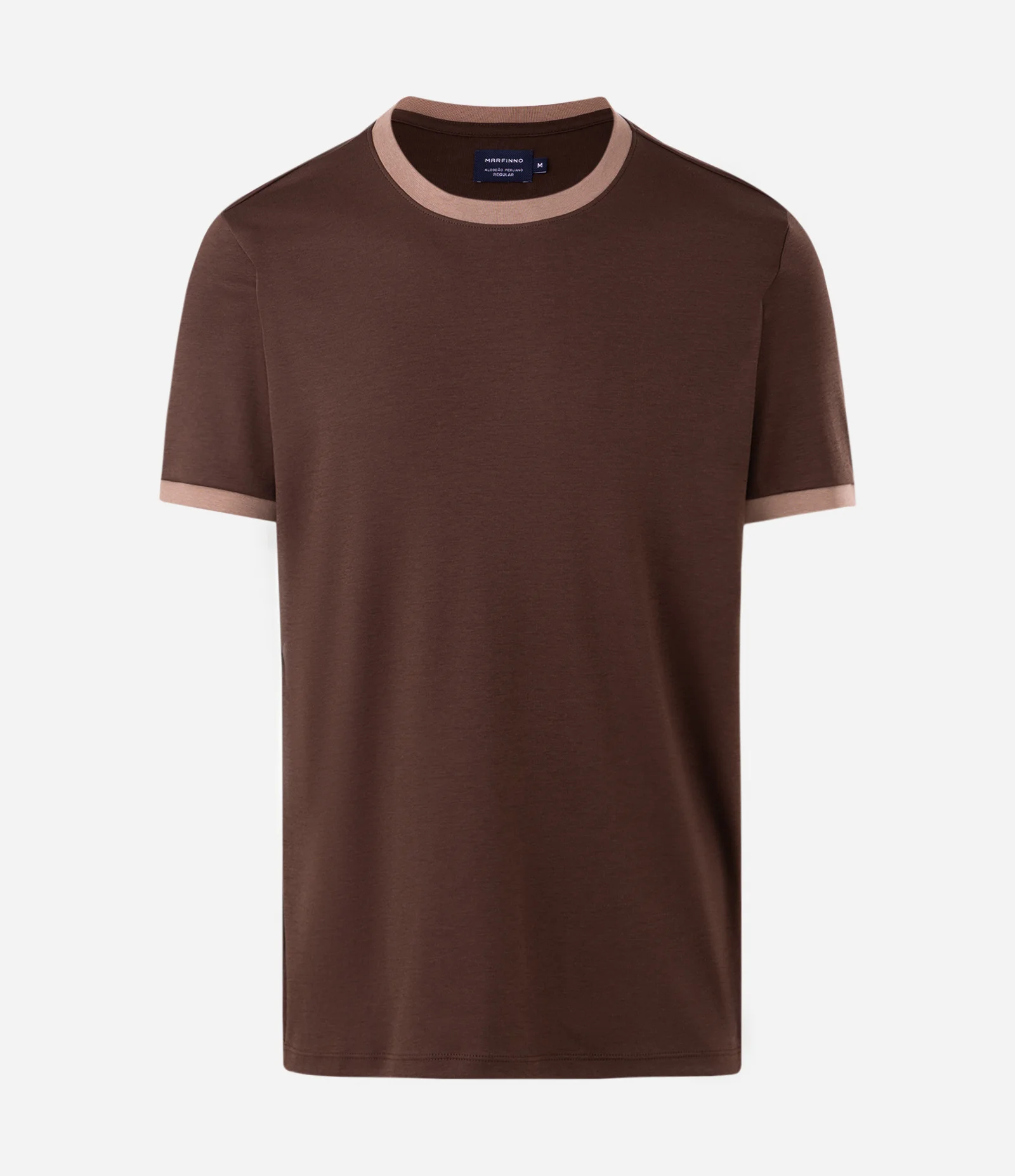 Camiseta Manga Curta com Gola Contrastante Marrom 4