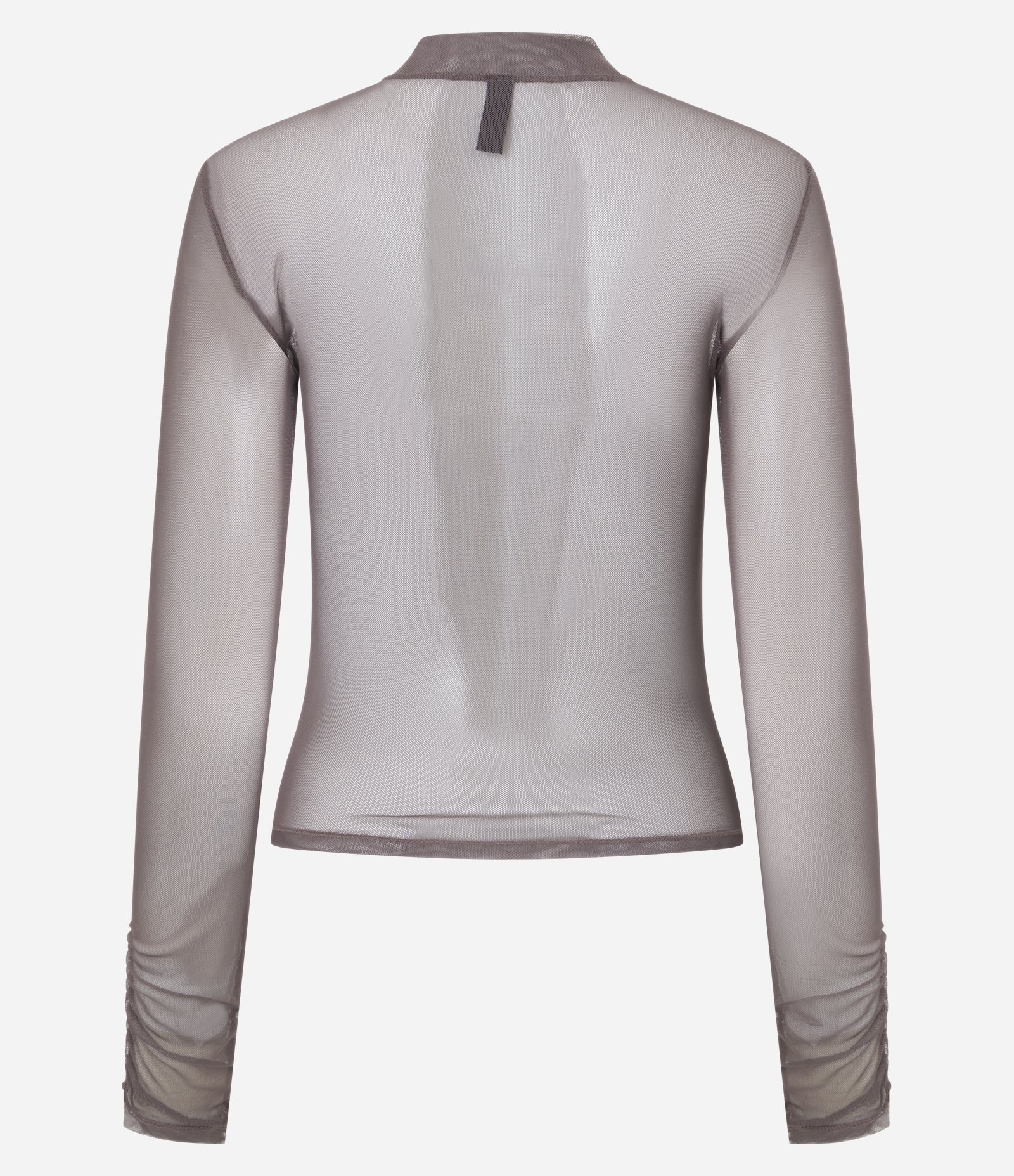 Blusa em Tule com Gola Alta e Franzidos Marrom Claro 3