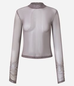 Blusa em Tule com Gola Alta e Franzidos