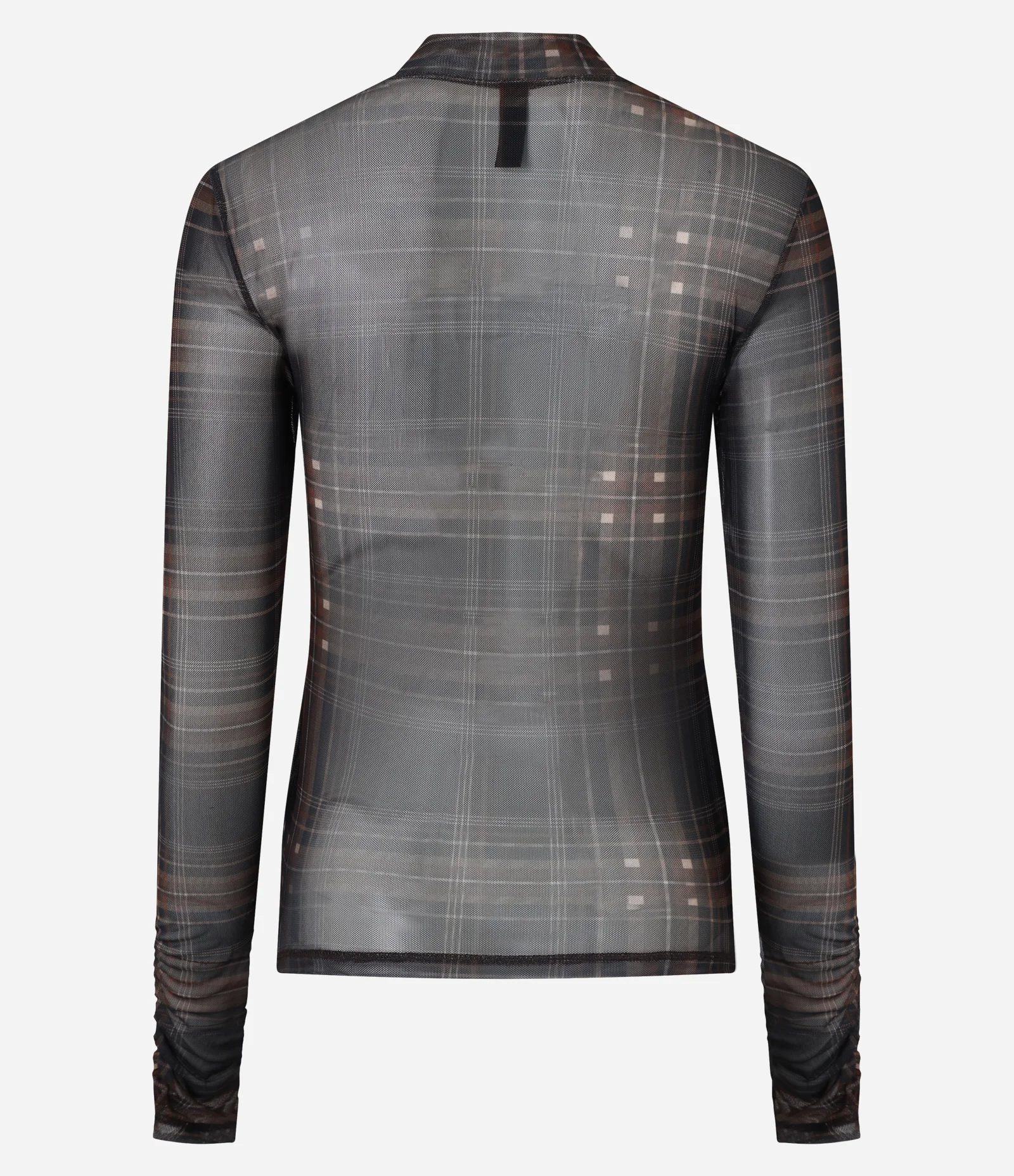 Blusa em Tule Xadrez com Mangas Drapeadas Marrom 6