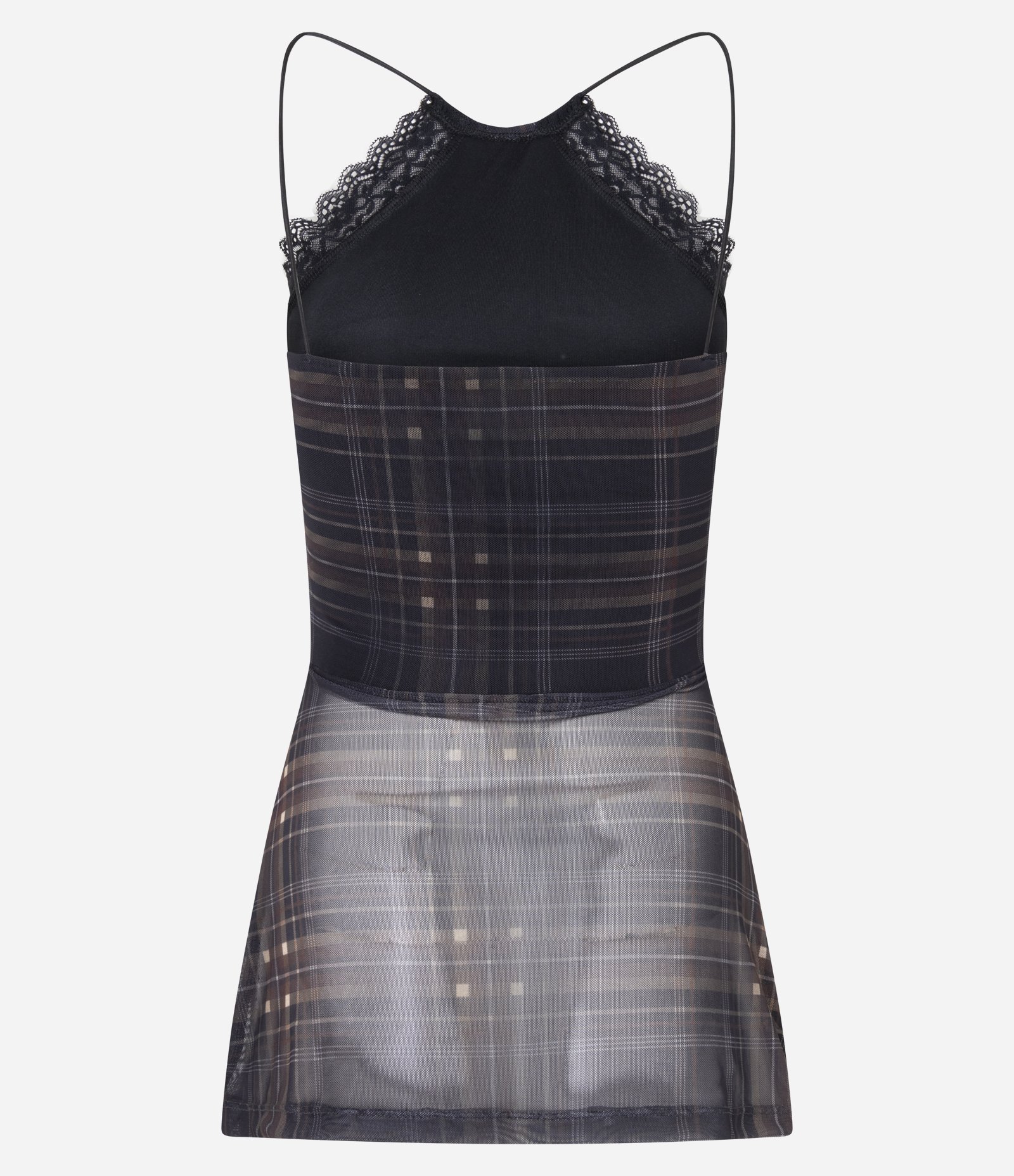 Blusa Halter em Tule Xadrez com Renda e Barra Transpassada Preto 3