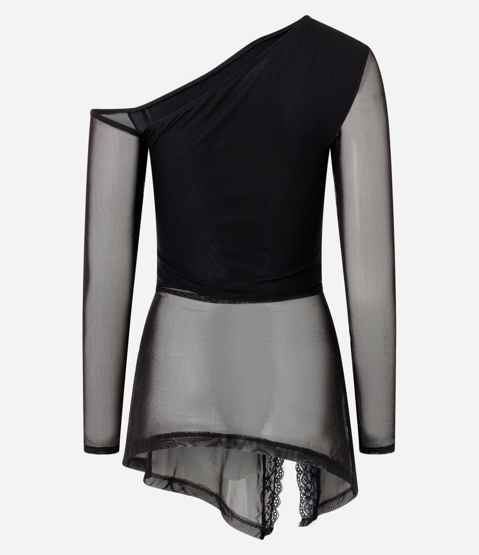 Blusa Assimétrica em Tule com Renda Preto 4