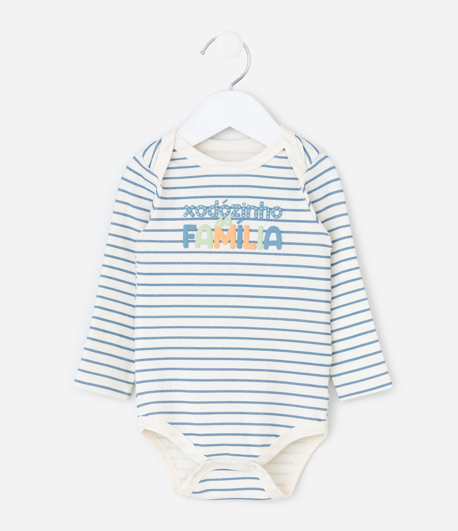 Body Infantil Listrada com Lettering Xodozinho – Tam RN a 18 Meses Off White/Azul 1