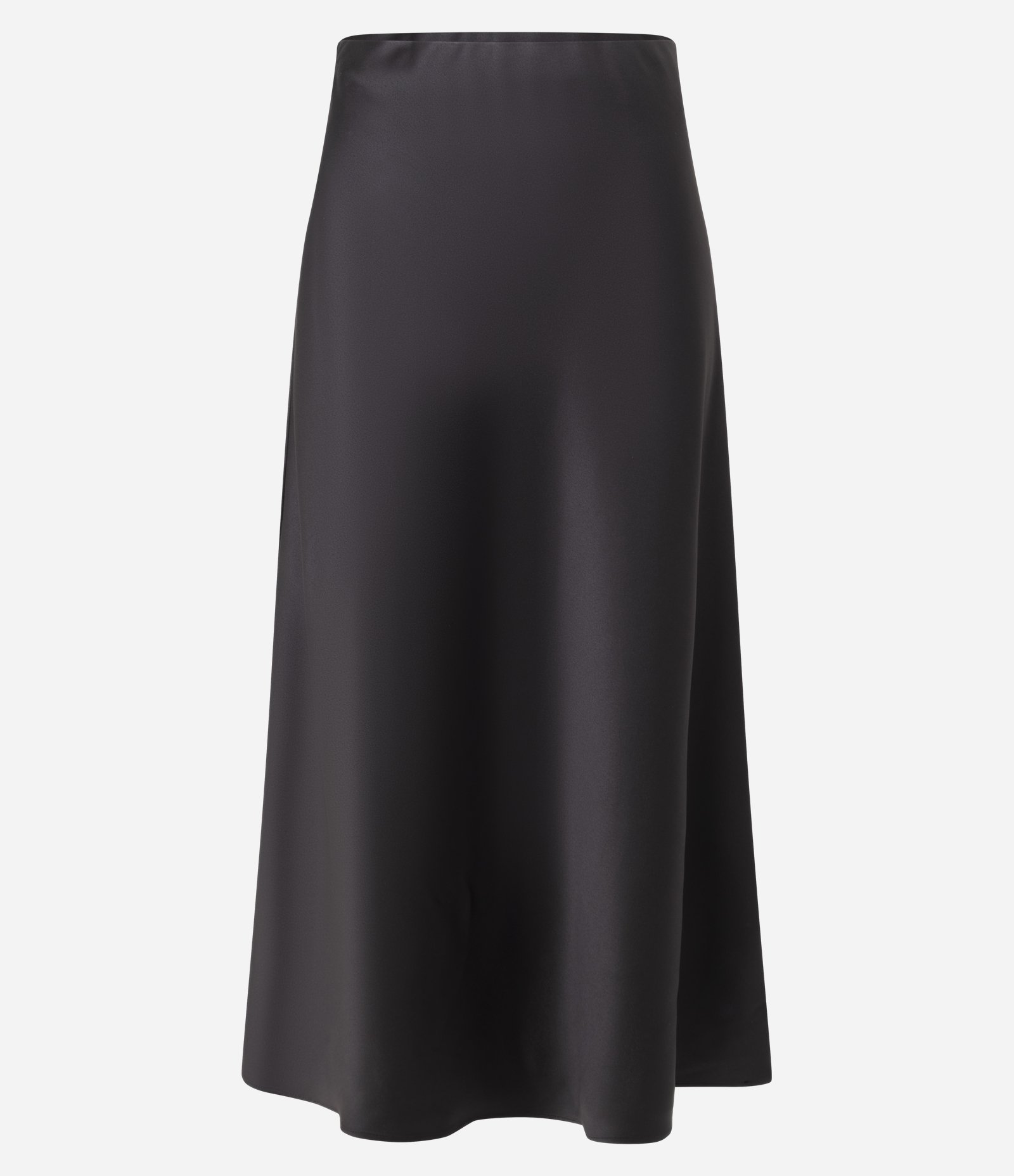 Saia Midi Acetinada Lisa Evasê Preto 1