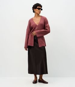 Saia Midi Acetinada Lisa Evasê