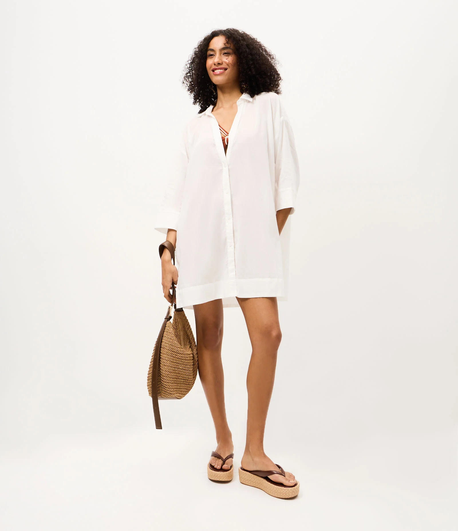 Saída de Praia Chemise em Cotton com Manga 3/4 Off White 2