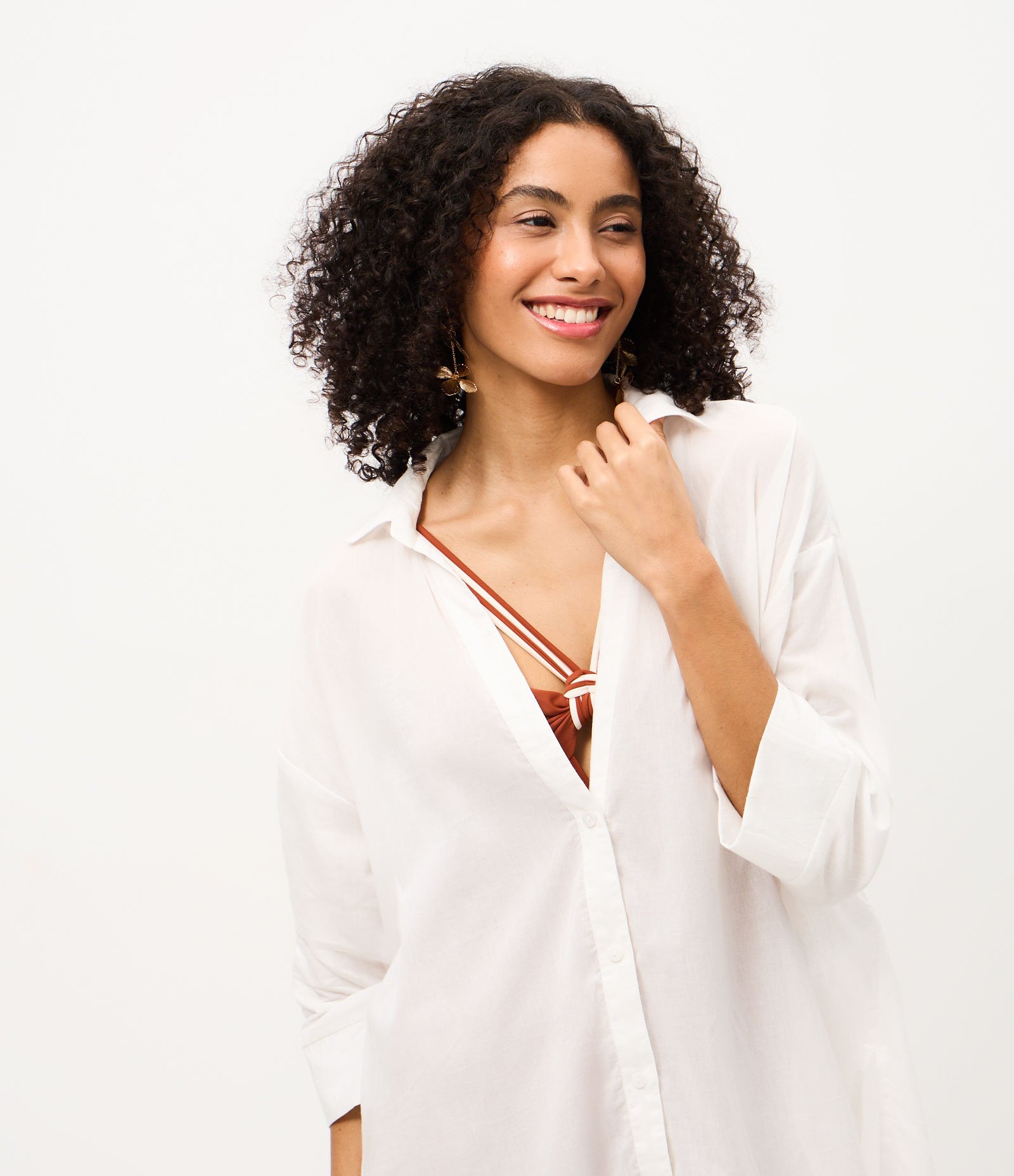Saída de Praia Chemise em Cotton com Manga 3/4 Off White 3