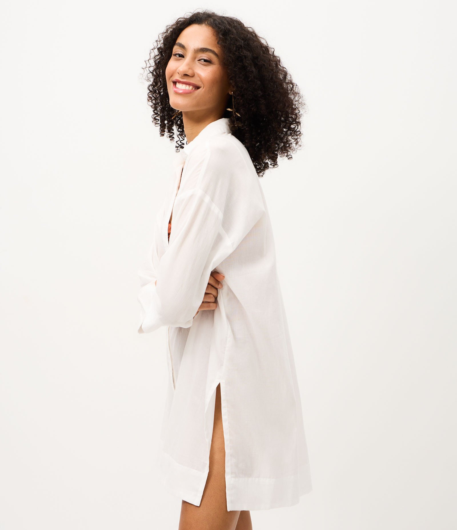 Saída de Praia Chemise em Cotton com Manga 3/4 Off White 4