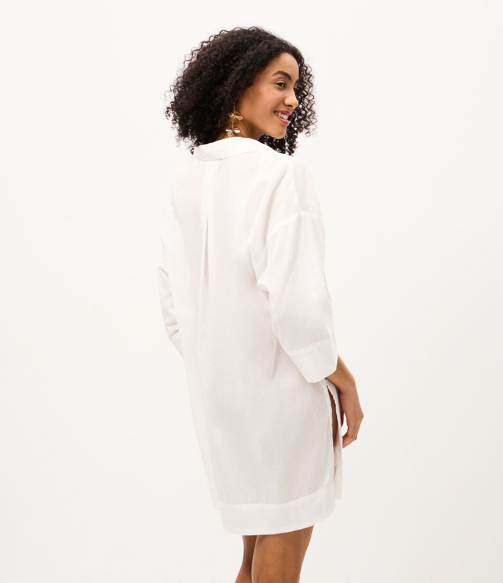 Saída de Praia Chemise em Cotton com Manga 3/4 Off White 5
