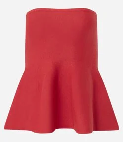 Blusa Tomara que Caia em Tricô com Peplum na Barra