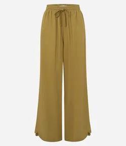 Calça Wide em Viscolinho com Amarração na Cintura