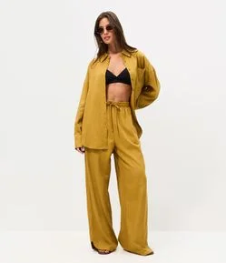 Calça Wide em Viscolinho com Amarração na Cintura