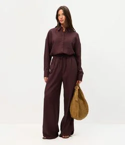 Calça Wide em Viscolinho com Amarração na Cintura