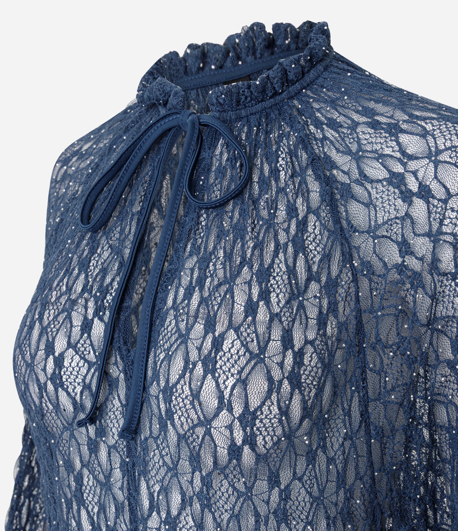 Bata em Renda com Hotfix e Amarração no Decote Azul 2