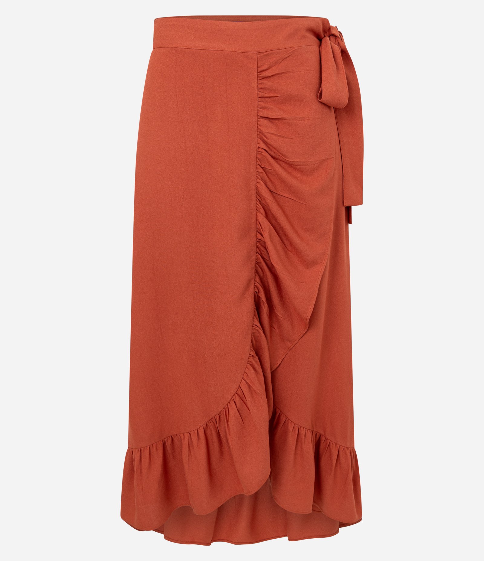 Saia Midi em Viscose com Babado Godê e Amarração Lateral Marrom 5
