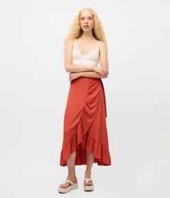 Saia Midi em Viscose com Babado Godê e Amarração Lateral