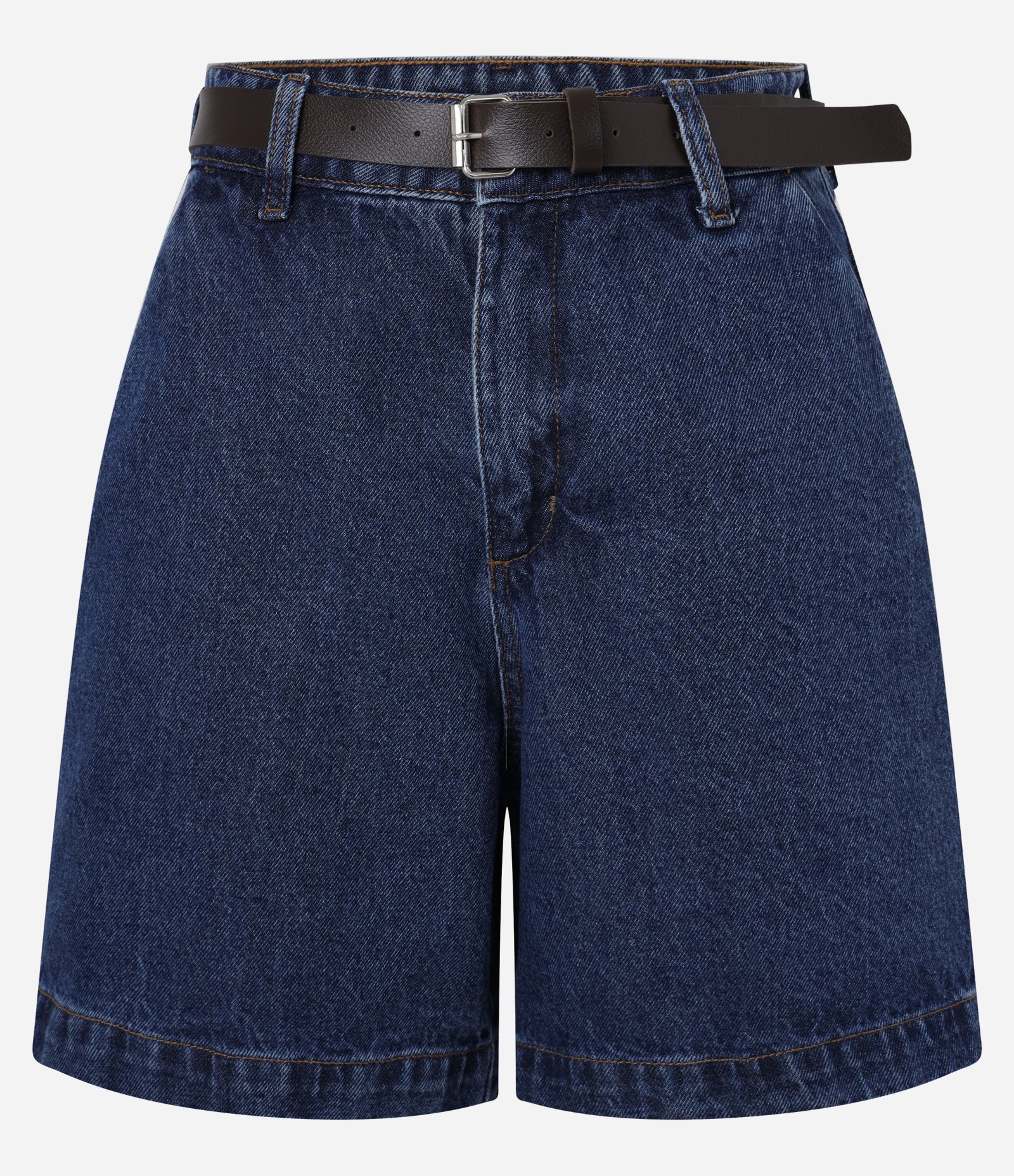 Bermuda Midi em Jeans com Cinto e Cintura Alta Azul Escuro 1