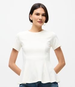 Blusa Peplum em Ponto Roma e Gola Redonda