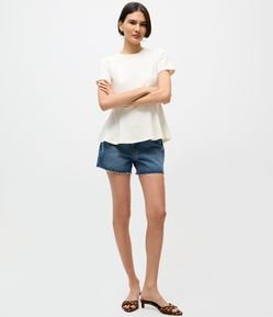 Blusa Peplum em Ponto Roma e Gola Redonda