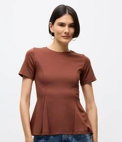 Blusa Peplum em Ponto Roma e Gola Redonda