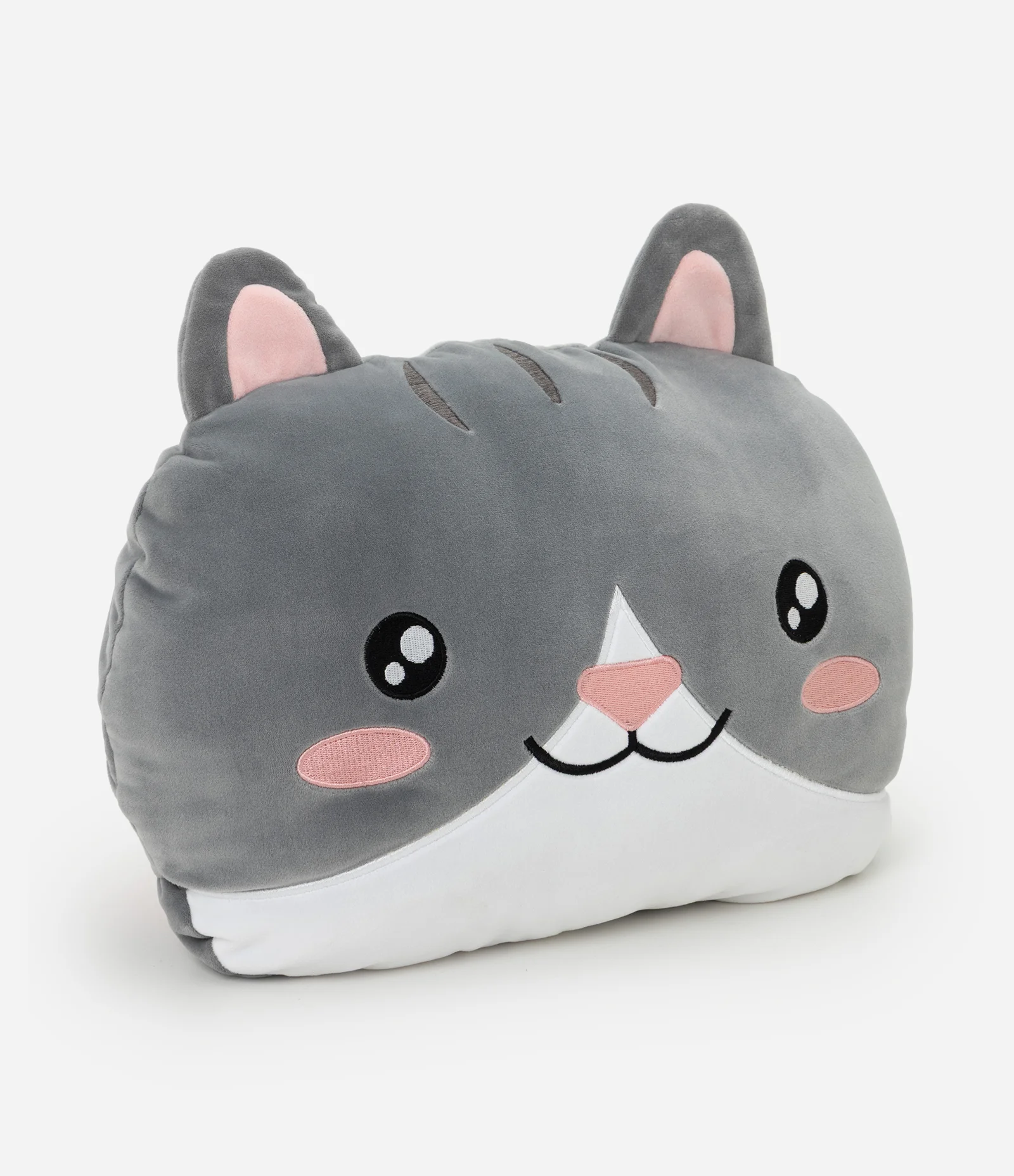 Almofada Estampa de Gato com Cobertor Cinza 1