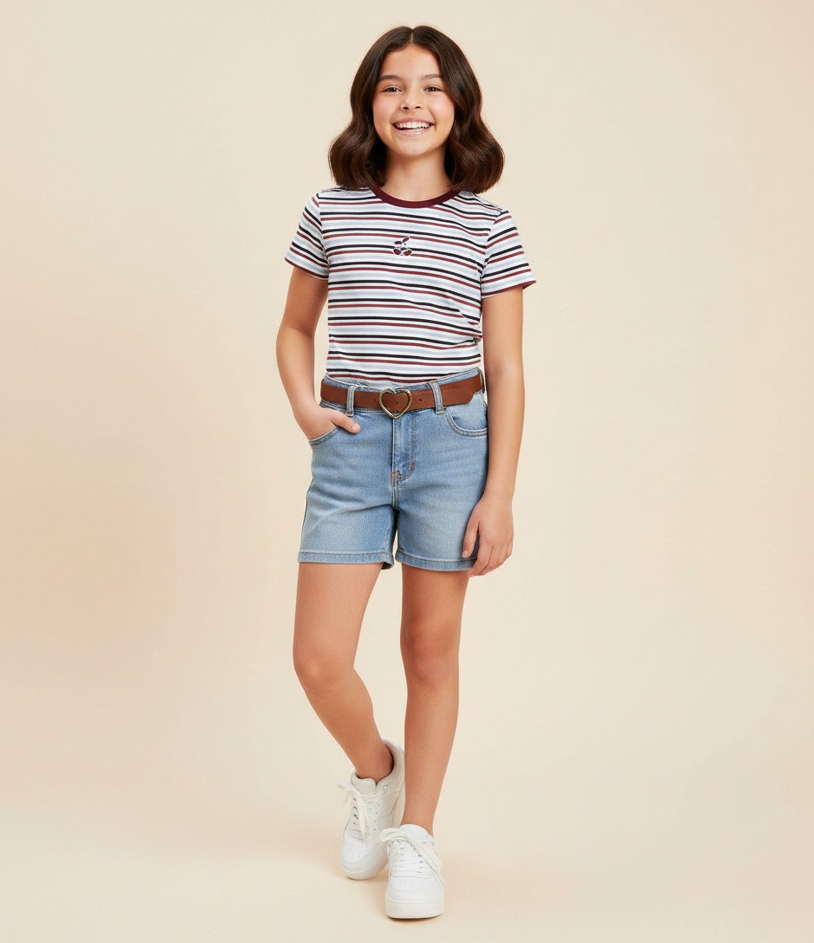 Blusa Slim Infantil Listrada com Drapeado Lateral – Tam 5 a 16 Anos Listrado 1