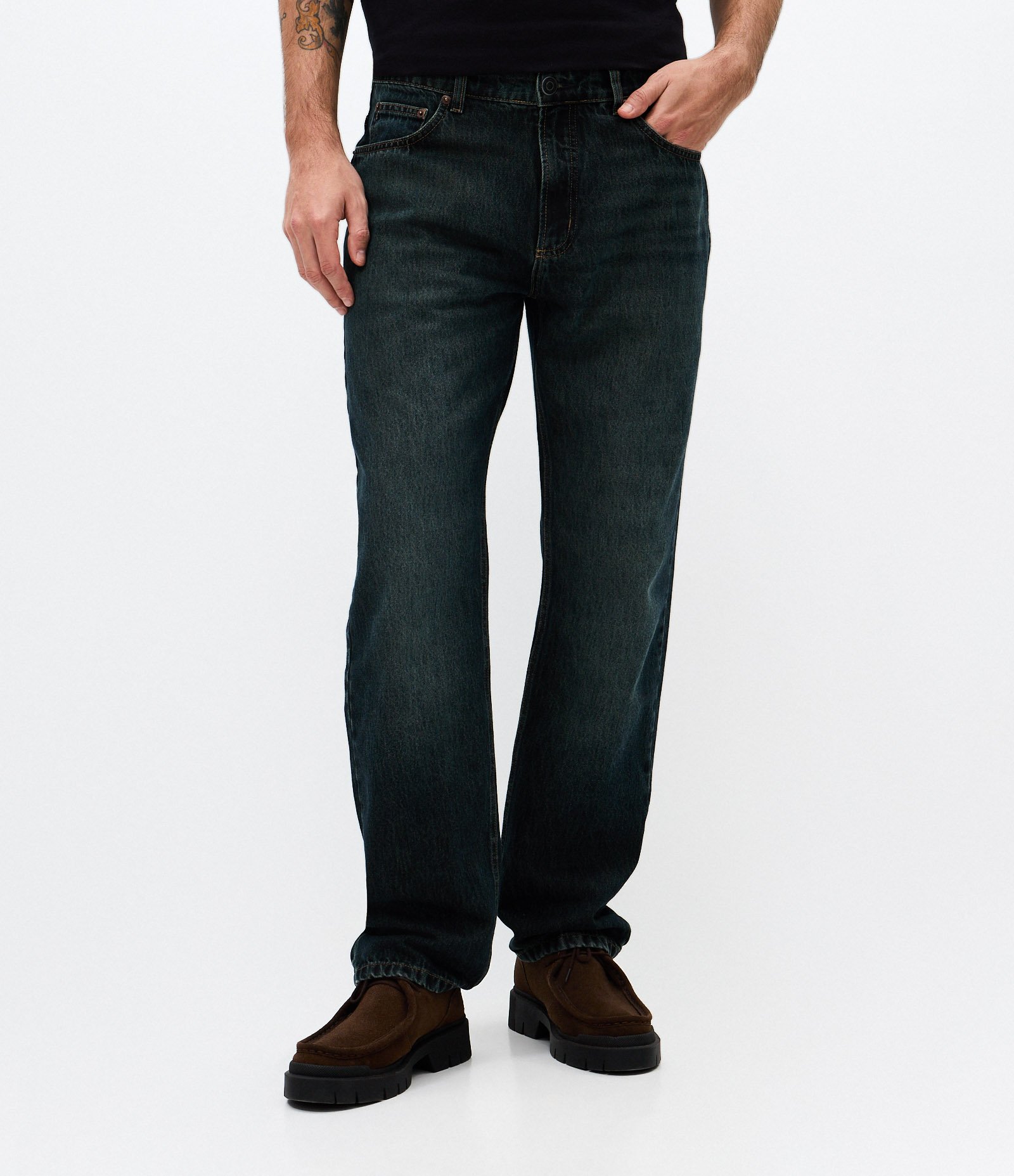 Calça Jeans Reta Lavagem Escura Preto 2