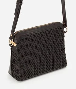 Bolsa Transversal Pequena em PU com Trama Vazada