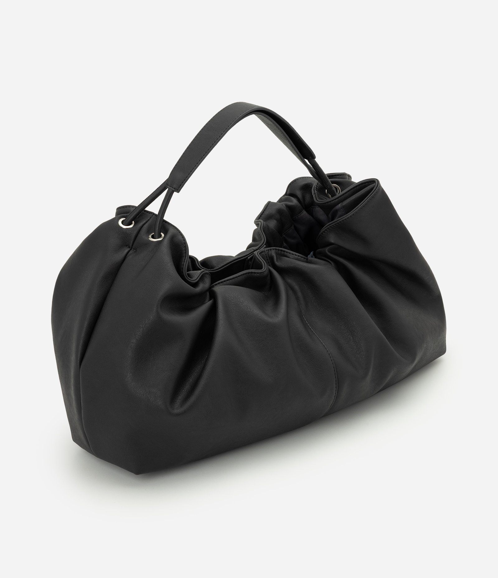 Bolsa Hobo Grande em PU com Efeito Franzido Cinza Escuro 1