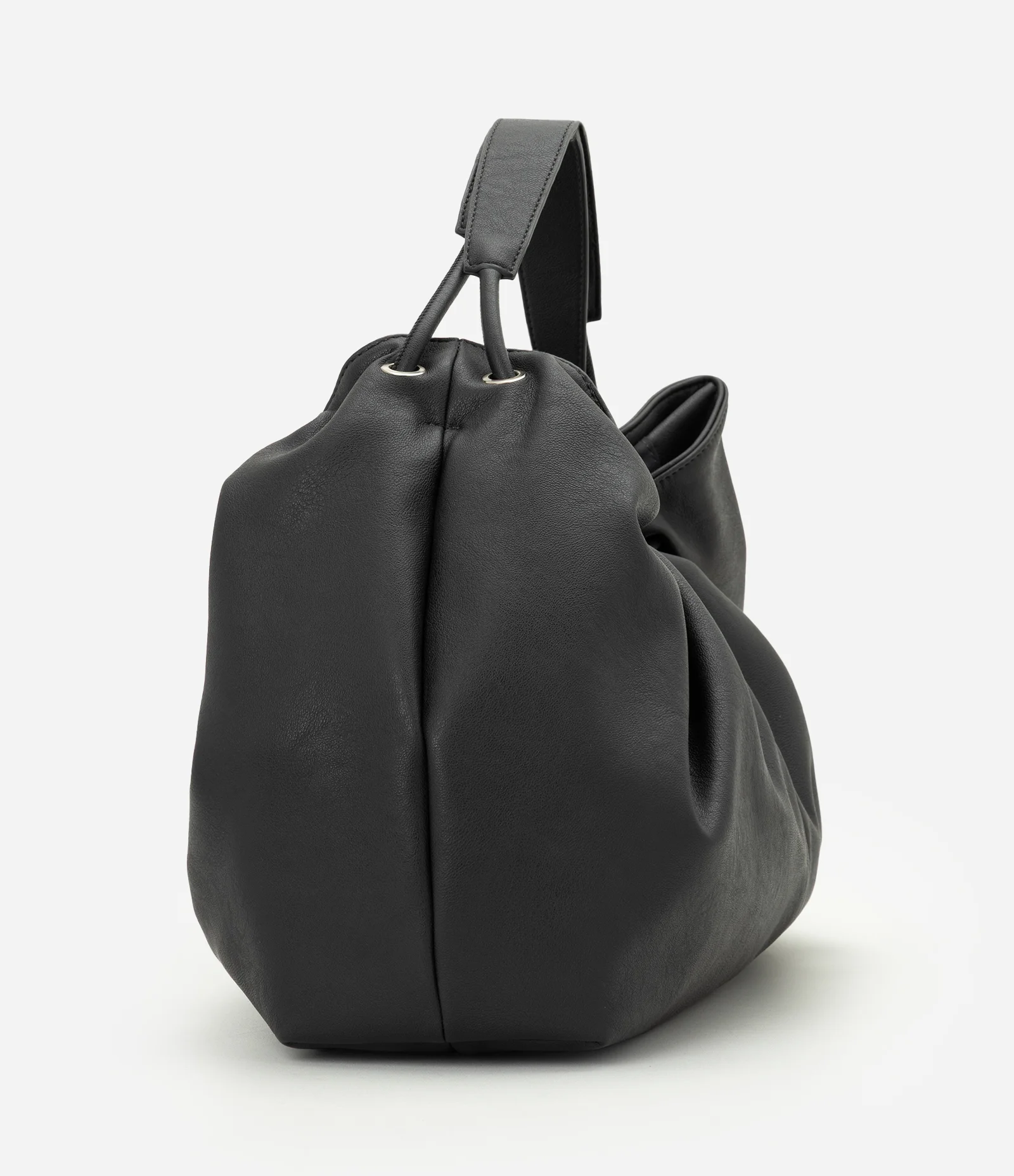 Bolsa Hobo Grande em PU com Efeito Franzido Cinza Escuro 2