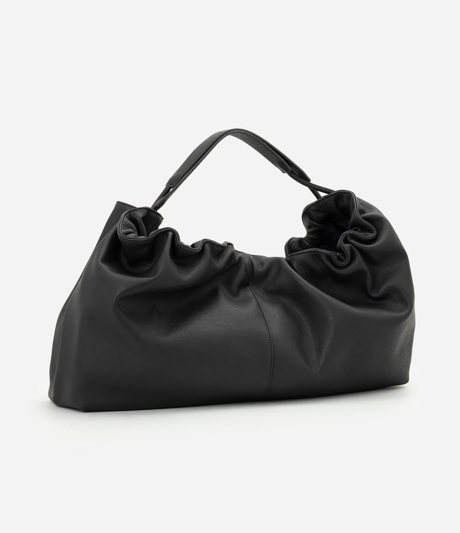 Bolsa Hobo Grande em PU com Efeito Franzido Cinza Escuro 3