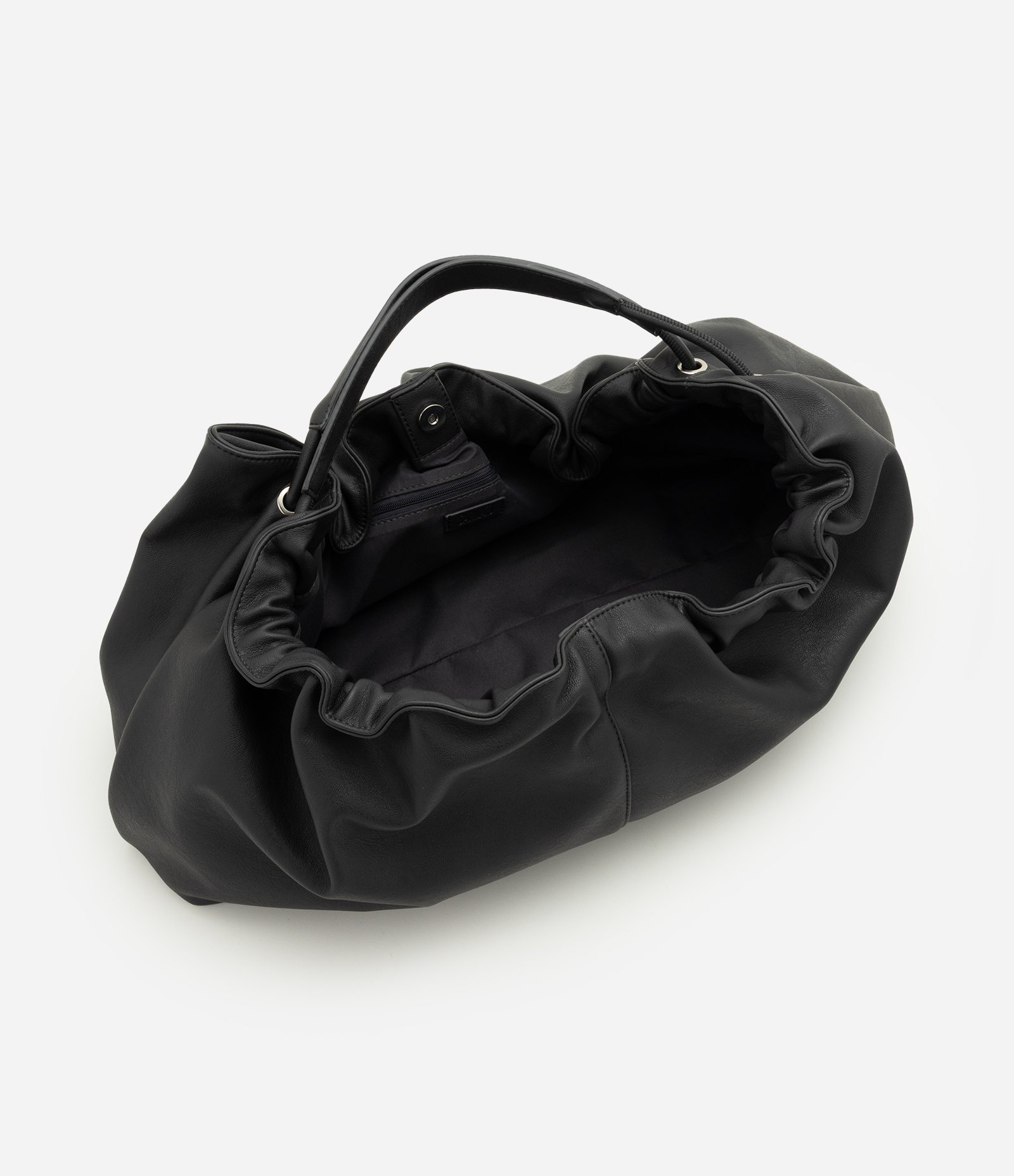 Bolsa Hobo Grande em PU com Efeito Franzido Cinza Escuro 4