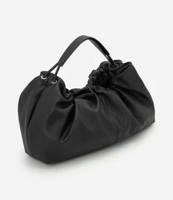 Bolsa Hobo Grande em PU com Efeito Franzido