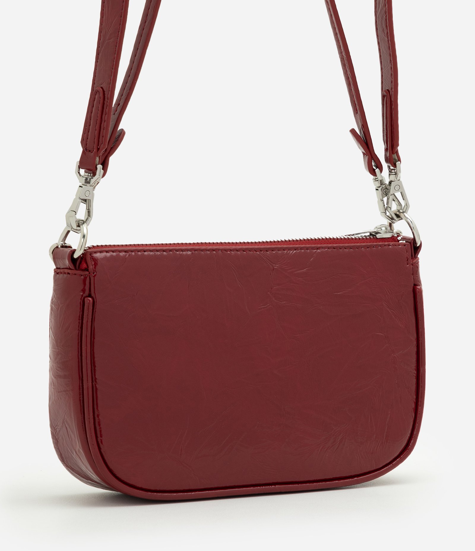 Bolsa Baguete Pequena em PU com Alça Longa e Corrente em Metal Vermelho 3