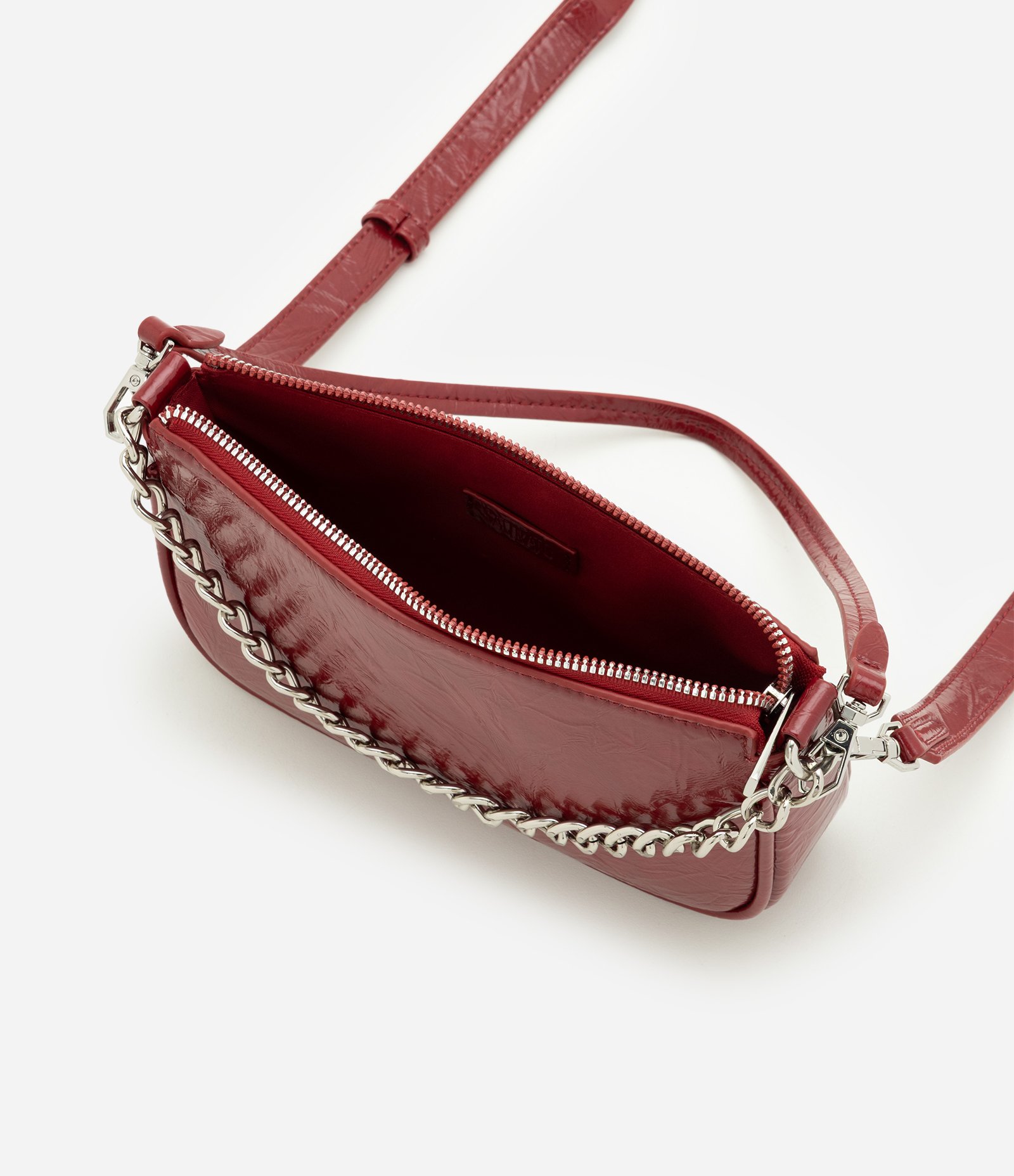 Bolsa Baguete Pequena em PU com Alça Longa e Corrente em Metal Vermelho 6