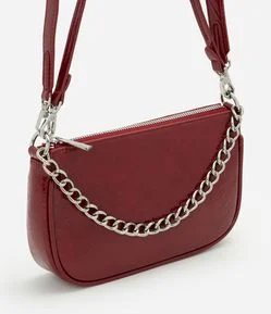 Bolsa Baguete Pequena em PU com Alça Longa e Corrente em Metal