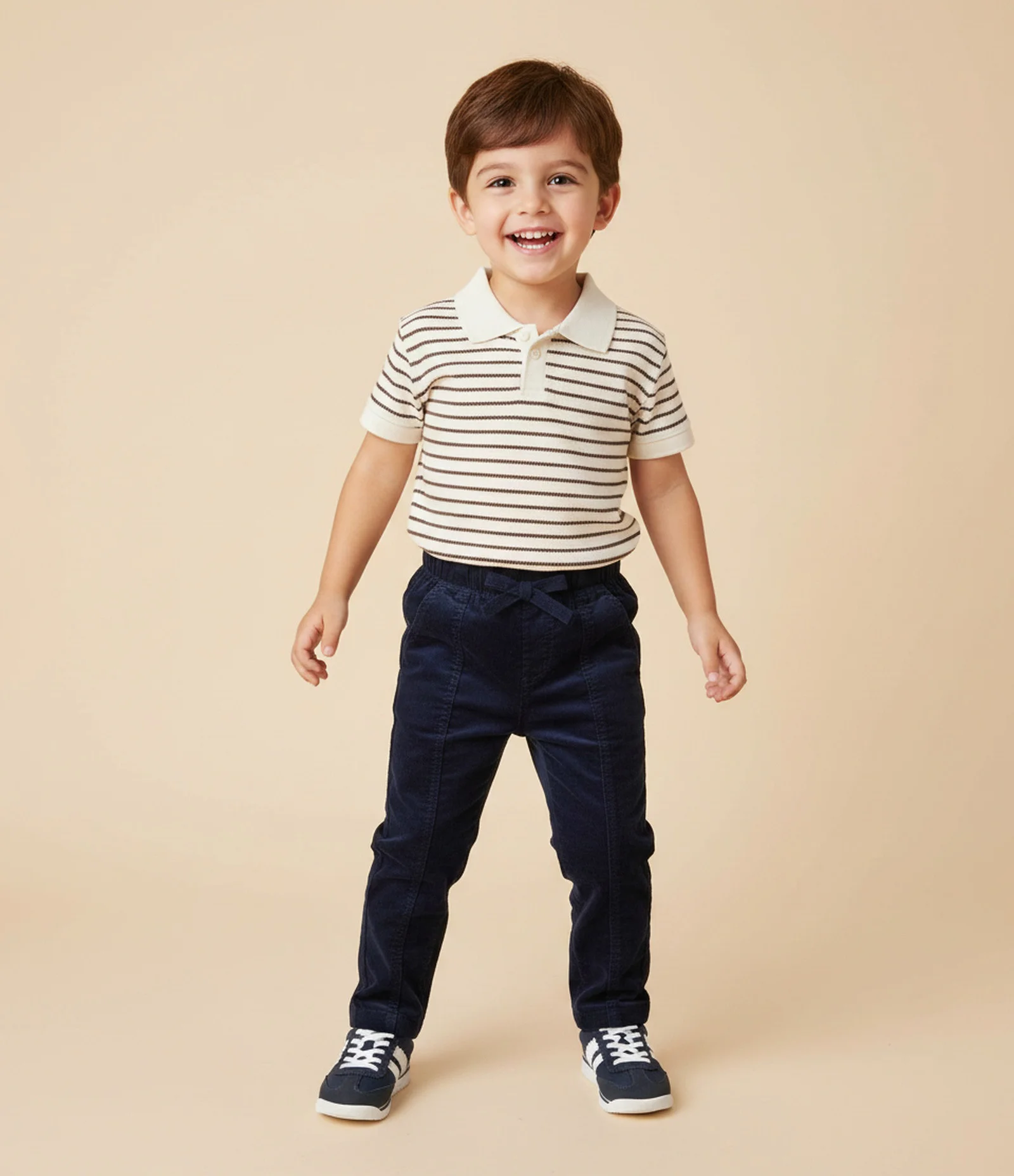 Camiseta Polo Infantil Texturizada Listrada – Tam 1 a 6 Anos Off White/Marrom 1