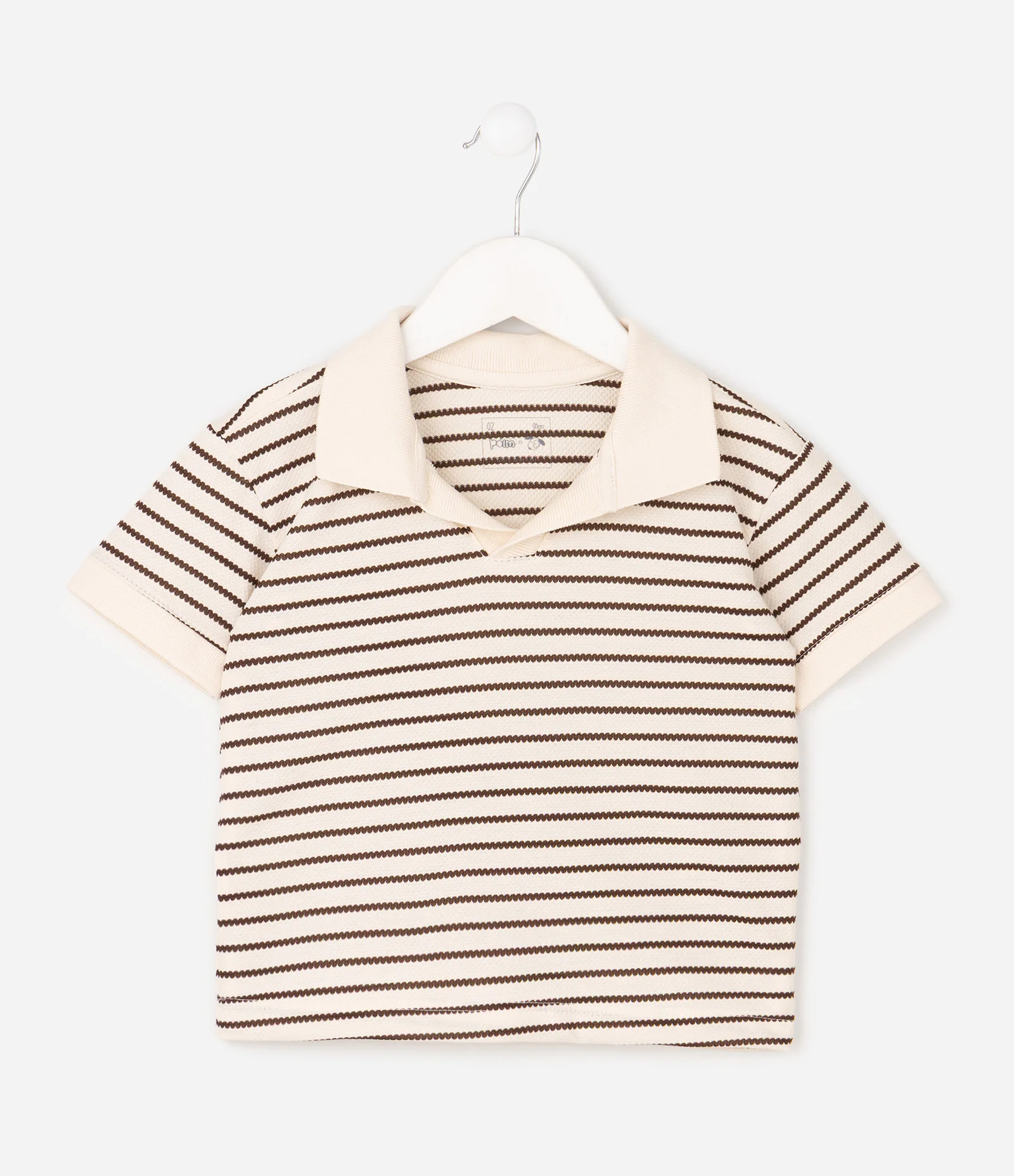 Camiseta Polo Infantil Texturizada Listrada – Tam 1 a 6 Anos Off White/Marrom 2