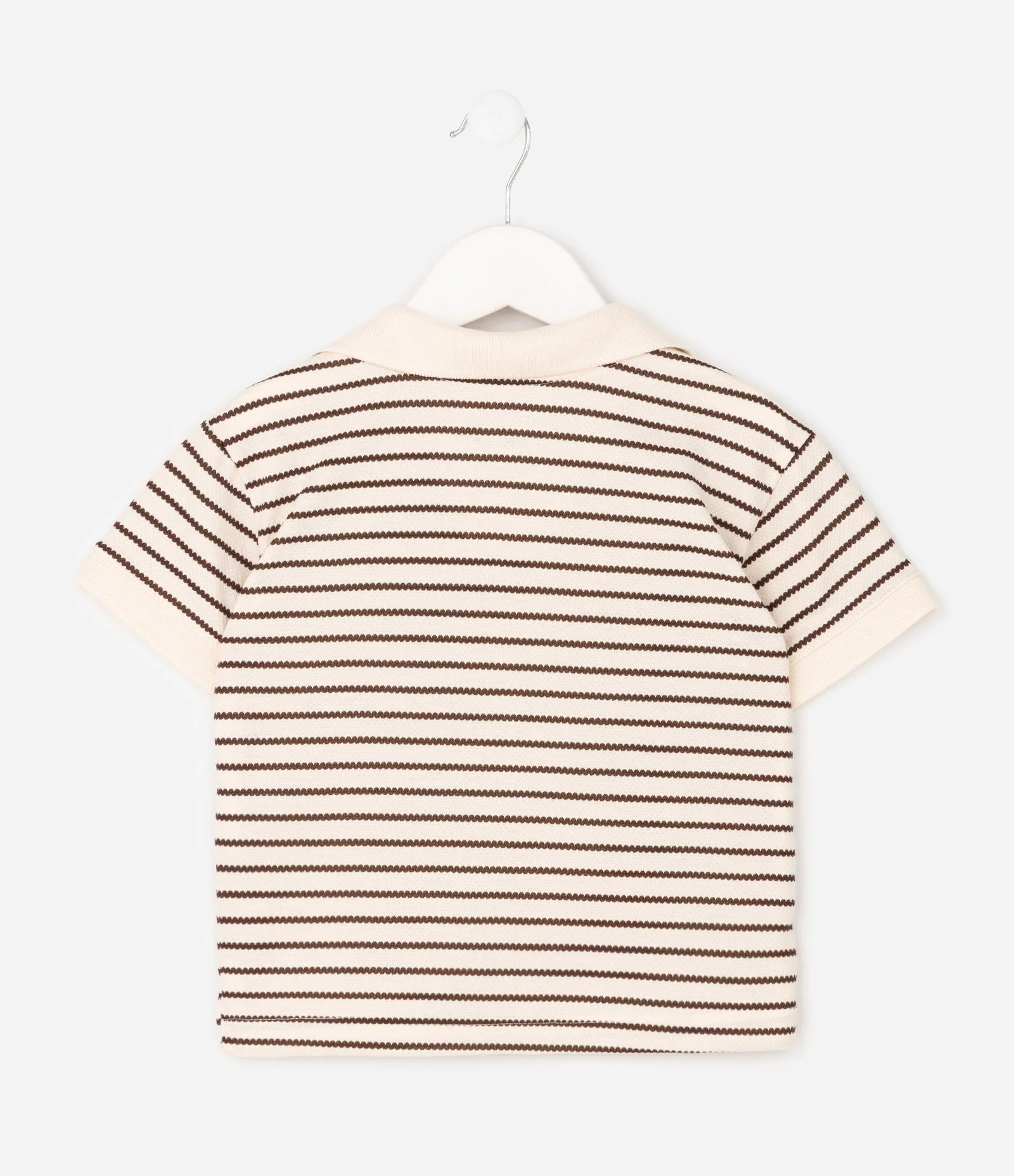 Camiseta Polo Infantil Texturizada Listrada – Tam 1 a 6 Anos Off White/Marrom 3