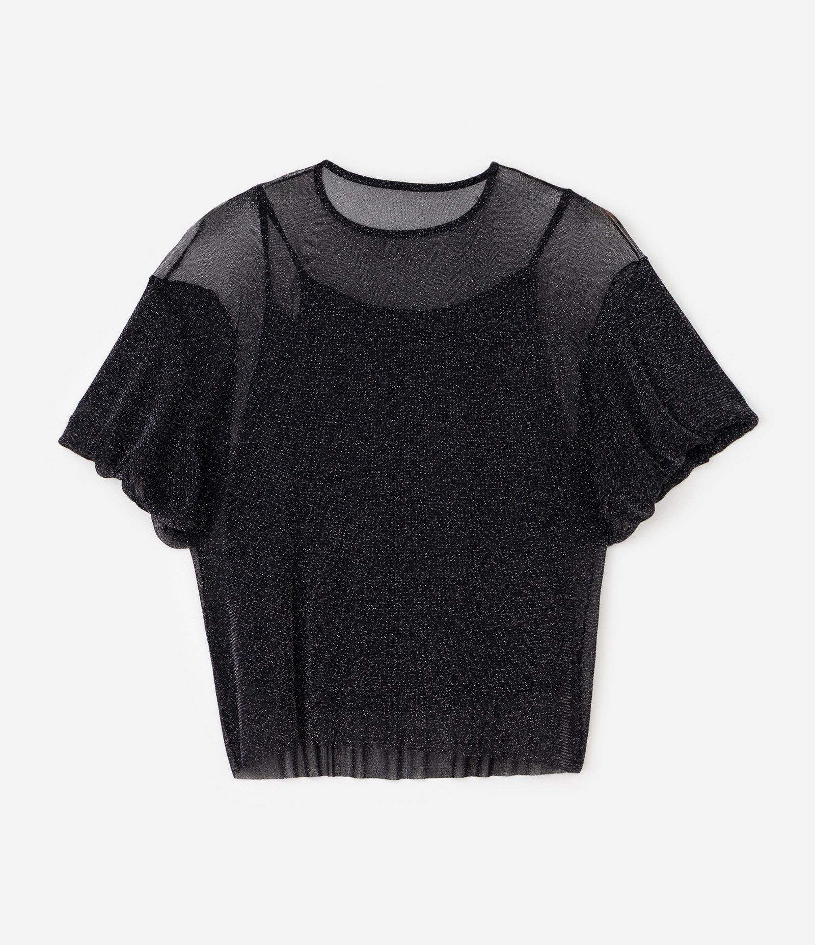 Blusa em Tule Brilhante com Mangas Balonê Curve & Plus Size Preto 5