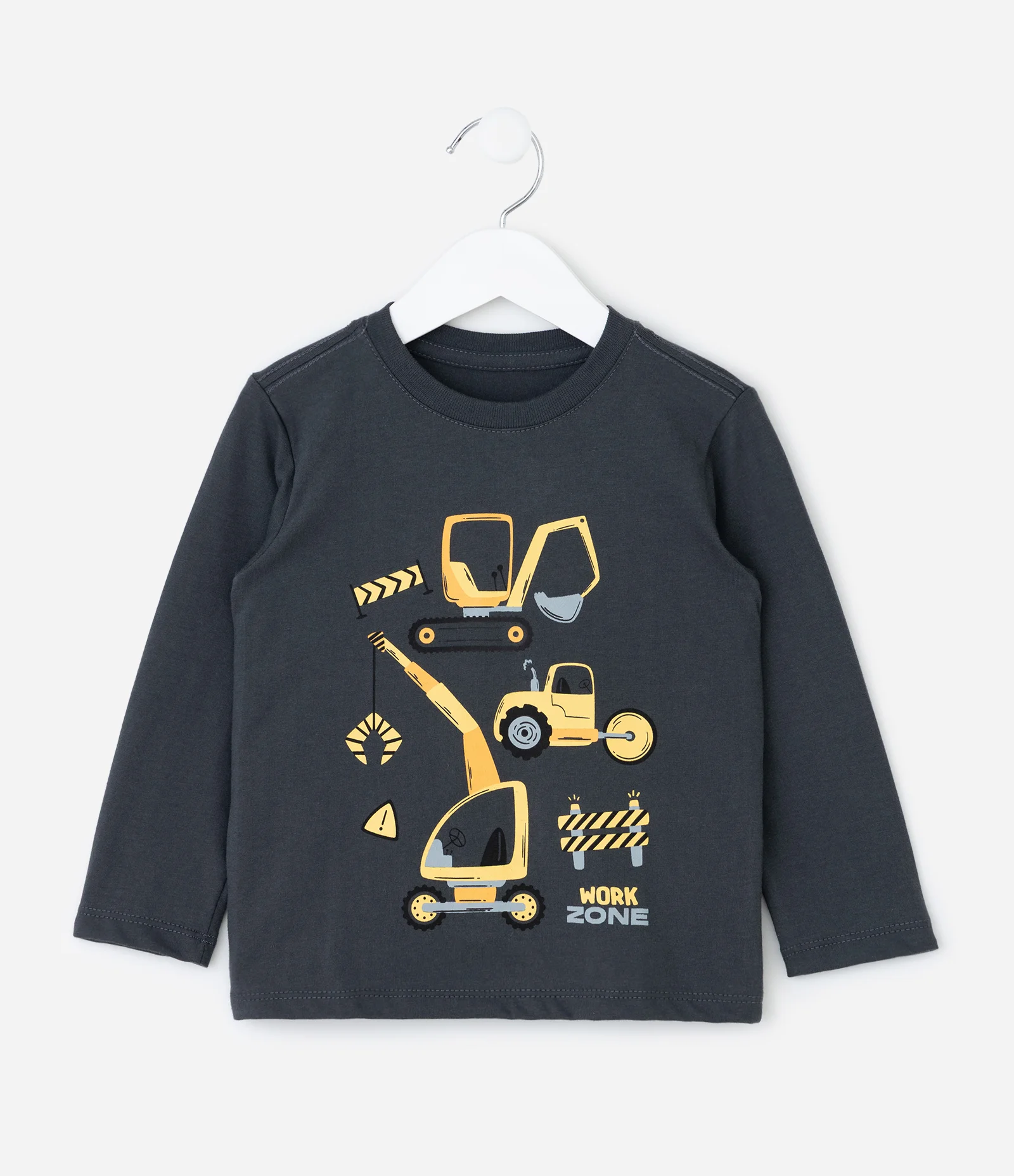Camiseta Infantil Manga Longa com Estampa Tratores – Tam 1 a 5/6 Anos Cinza Chumbo 1